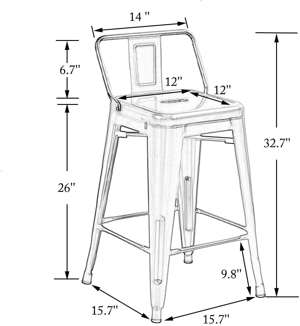 Bar Stool: Metal Seat Counter Height Bar Chairs, Matte Black