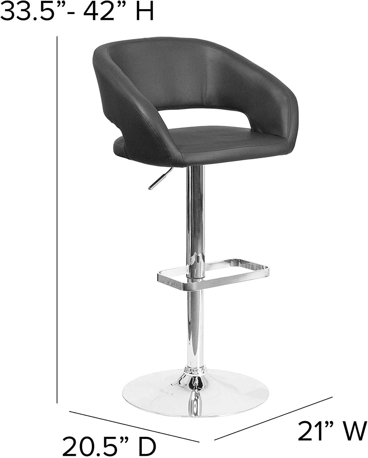 Bar Stool: Height Bar Chairs with Rounded Mid-Back and Chrome Base