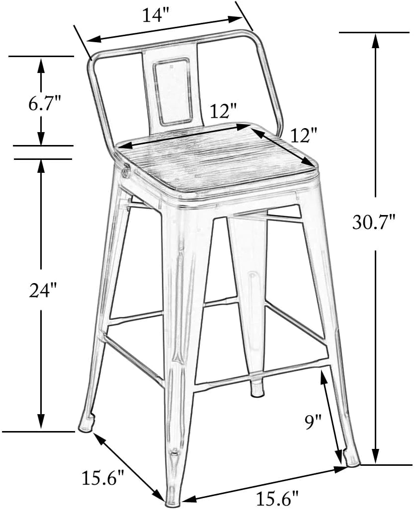 Bar Stools:  Metal Barstools Counter Height Stools with Wooden Seat