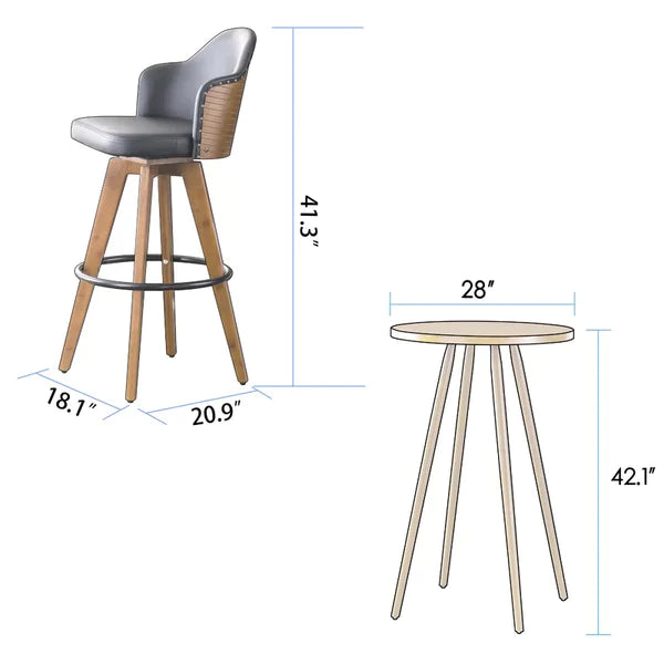 Bar Table Set: Modern Bar Height Table with Two Chairs Pub Set