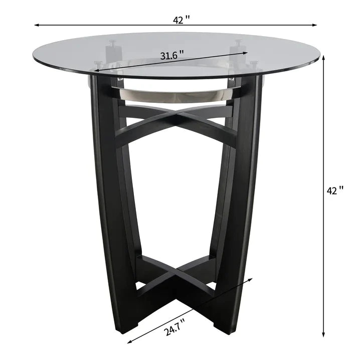 Bar Table Set: Glass Table With Solid Wood Chair