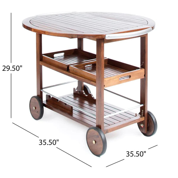 Bar Trolley: Round Wood Bar Trolley