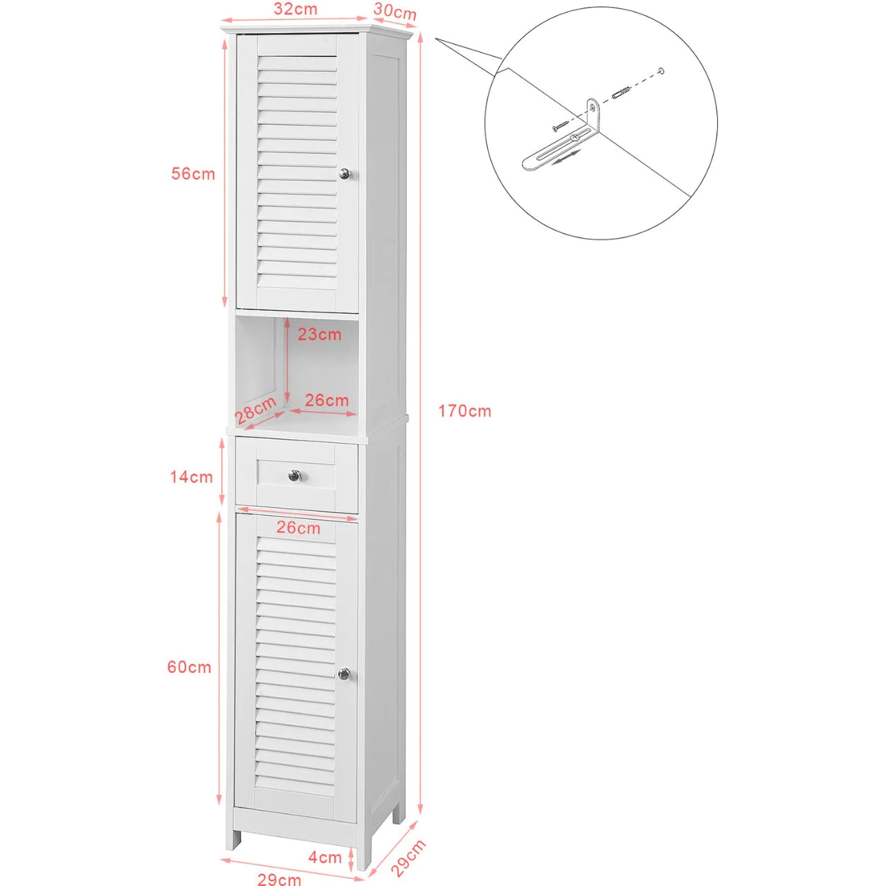 Bathroom Cabinets: 12.48'' W x 66.3'' H x 11.7'' D Linen Cabinet