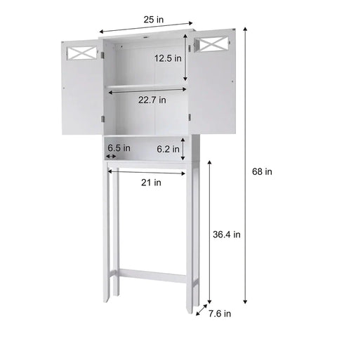 Bathroom Cabinets: 25'' W x 68.25'' H x 8'' D Over-The-Toilet Storage