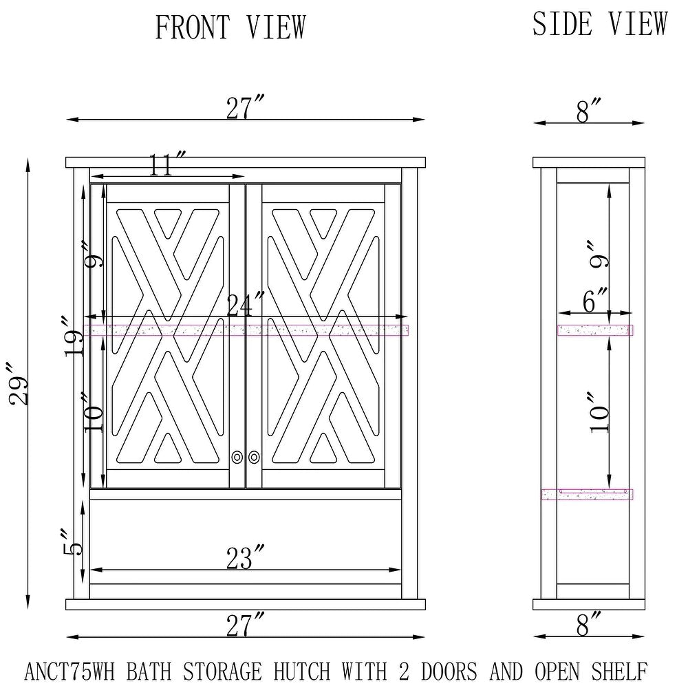 Bathroom Cabinets: 27'' W x 29'' H x 8'' D Wall Mounted Bathroom Cabinet