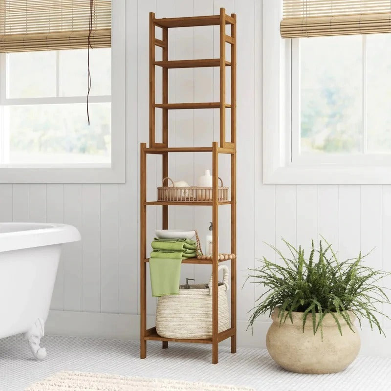 9.05'' W x 24.4'' H x 9.05'' D Solid Wood Free-Standing Bathroom