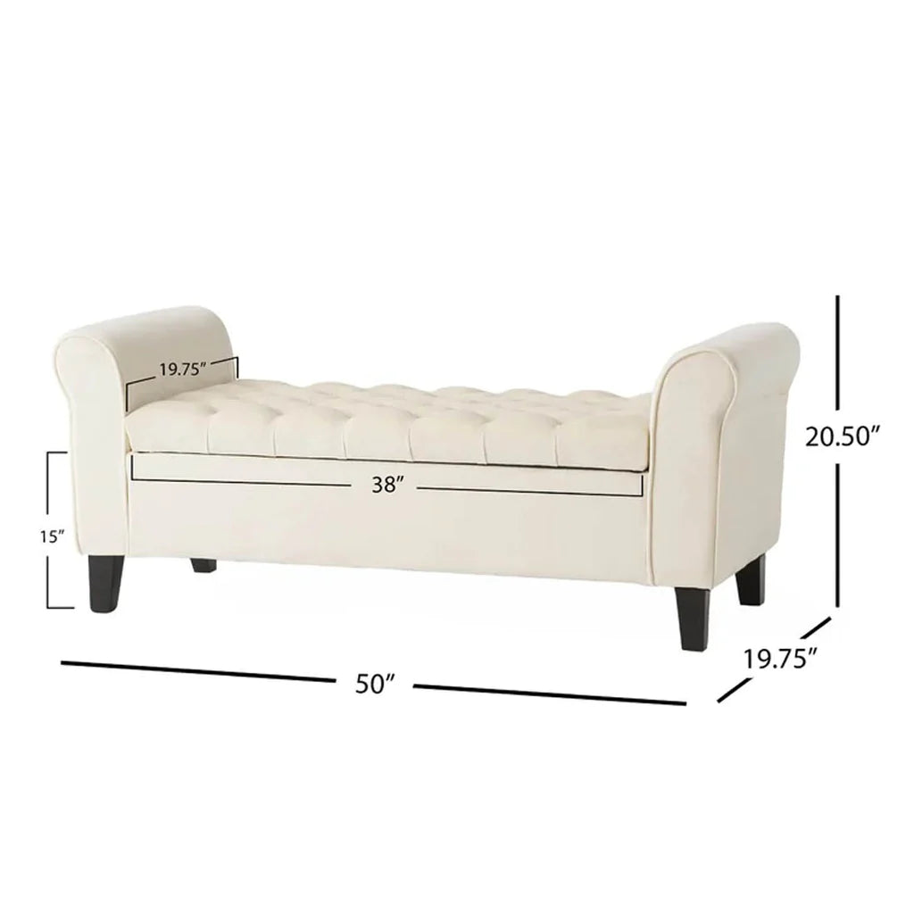 Benches: Knight Home Velvet Armed Storage Bench, Ivory