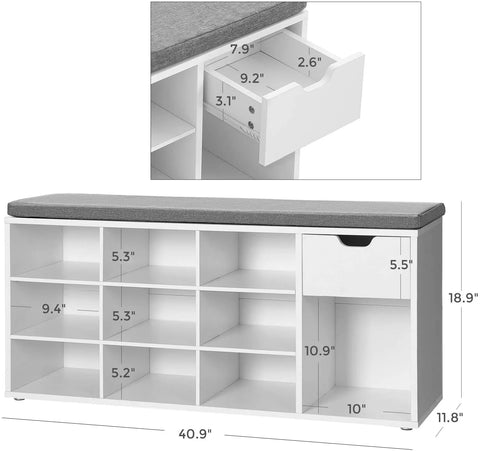 Benches: Shoe Rack With Seat for Entryway, Living Room, White and Grey