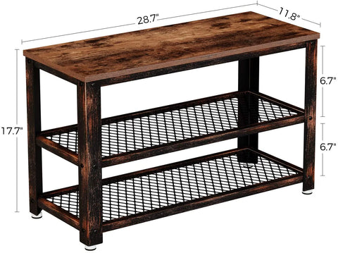 Benches: Storage Entry Bench with Mesh Shelves Wood Seat, Rustic Brown