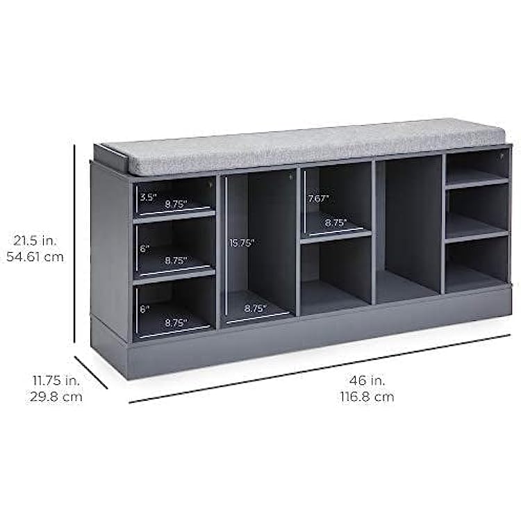 Benches: Storage Shoe Rack With Seat for Entryway, Living Room 10 Cubbies - Gray