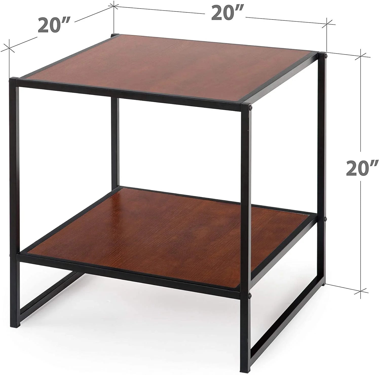 Side Tables: Black Frame Bedside Table / End Table / Easy Assembly, Red mahogany wood grain