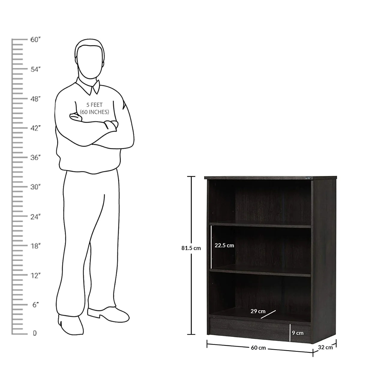 Bookshelf: Black Wide 3-Shelf Bookcase