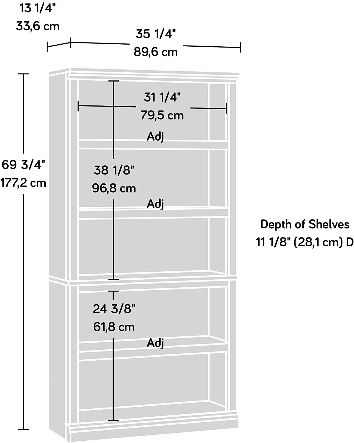 Bookshelf: Classic 5-Shelf Bookcase, Wooden Showcase