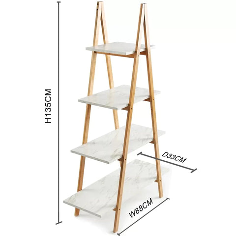Bookshelf: Natural Bamboo and MDF Shelving, 4-Tier A-Frame Bookcase