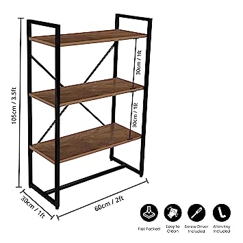 Bookshelf: Vintage 3 Tiers Rustic Metal Book Rack Organizer