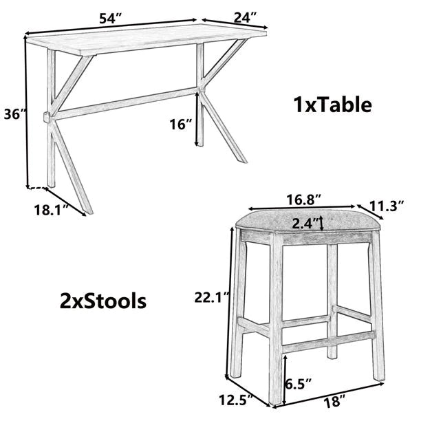 Breakfast Table: 2 Seater Counter Height Dining Set