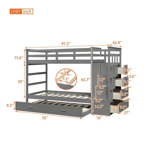 Bunk Bed: Midsleeper Wooden Twin Standard Bunk Bed