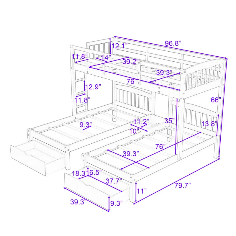 Bunk Bed: Over Twin Bunk Bed with Drawers