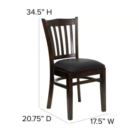 Cafe Chair: 19.25 in. Walnut Vertical Slat Back Restaurant Chair