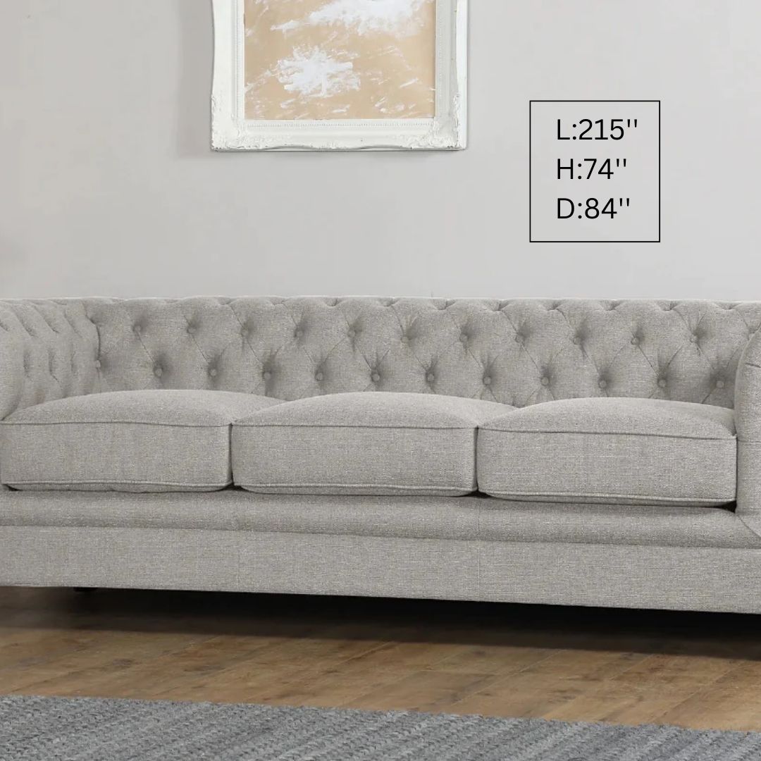 Chesterfield Sofa Set : Light Grey Fabric 3 Seater Chesterfield Sofa