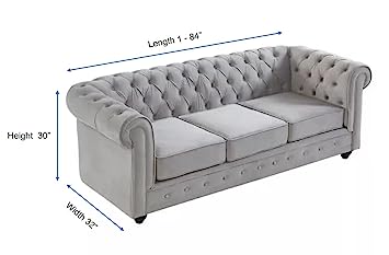 Chesterfield Sofa Set: Light Grey Leatherette 3 Seater Sofa Set