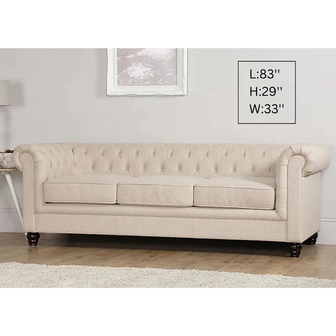 Chesterfield Sofa Set: Oatmeal Leatherette 3+2 Seater