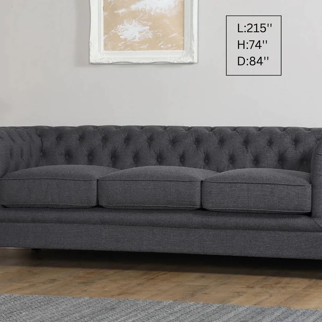 Chesterfield Sofa Set : Slate Grey Fabric 3 Seater Chesterfield Sofa