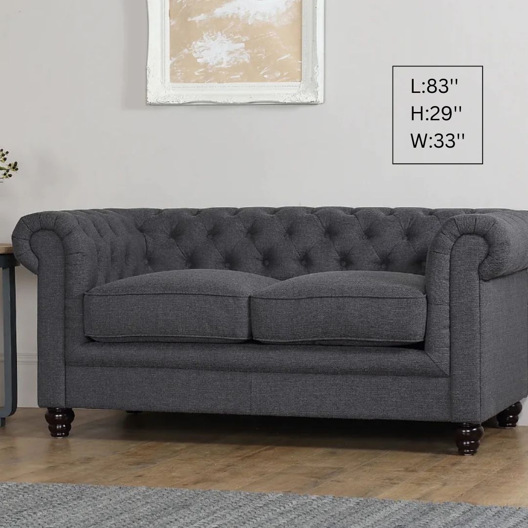 Chesterfield Sofa Set : Slate Grey Fabric 3+2 Seater