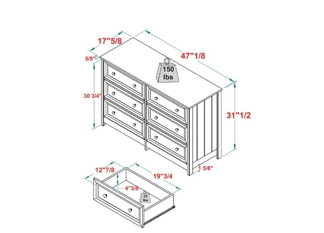 Chest of Drawers: White Wide 6 Drawer Chest of Drawers