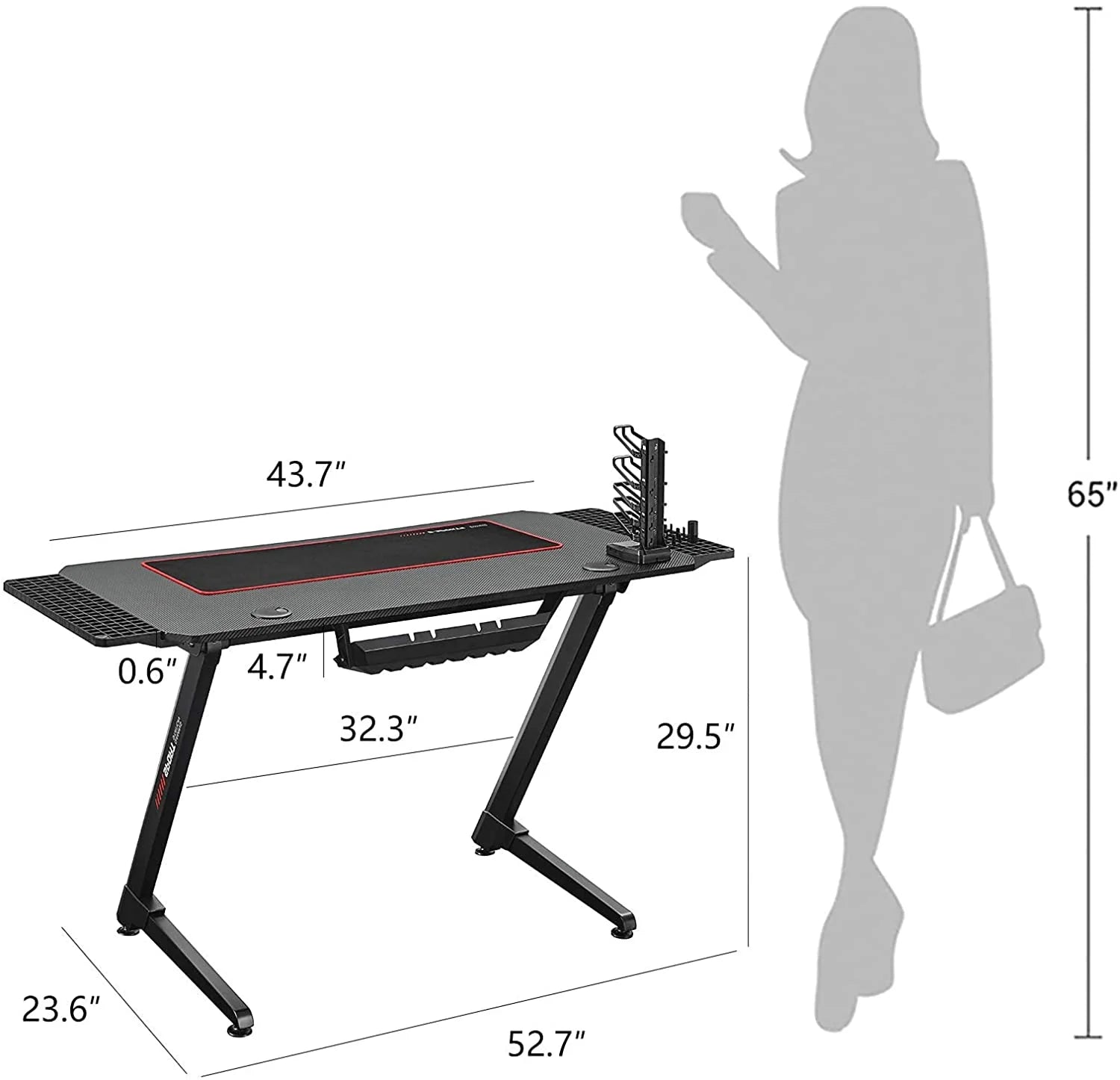 Computer Table : Home Office with Cup Holder and Headphone Hook (Jet Black)