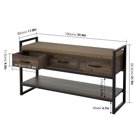 Dark Brown 5 Pair Shoe Storage Bench