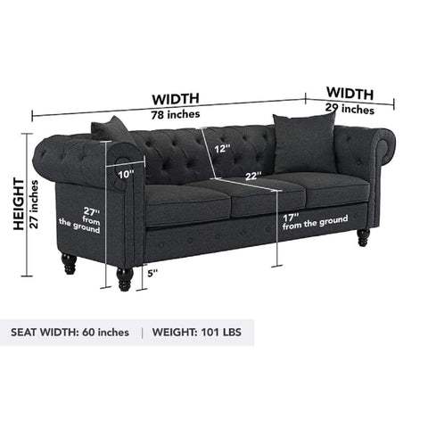 Designer Sofa Set:- Logue 3 Seater Velvet Fabric Luxury furniture Sofa Set  (Dark Grey)