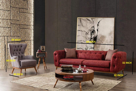 Designer Sofa Set:- Fortune 2+2+ 2 Wing Fabric 6 Seater Luxury Furniture Sofa Set (Red & Grey)