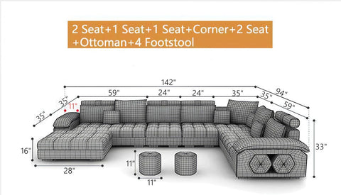 Designer Sofa Set:- Modern Half Leatherette Sectional 9 Seater Luxury Furniture Sofa Set