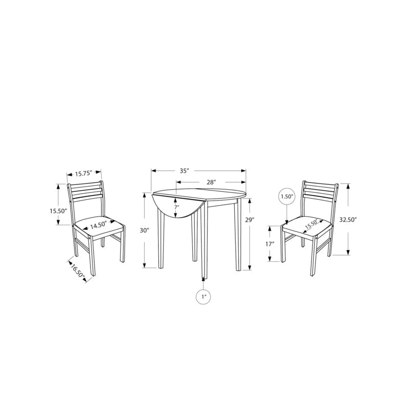 Dining Set: 3 Piece Wooden Round Dining Table Set