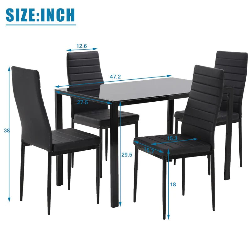Dining Set : Black Rectangular 4 Seater Dining Set