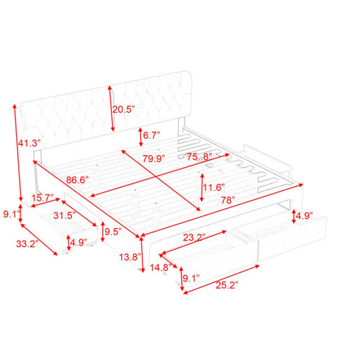 Divan Bed: Linen Upholstered Platform Bed with 4 Drawers