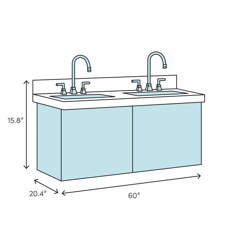 Double Sink Vanities: 60" Wall-Mounted Double Bathroom Vanity Set