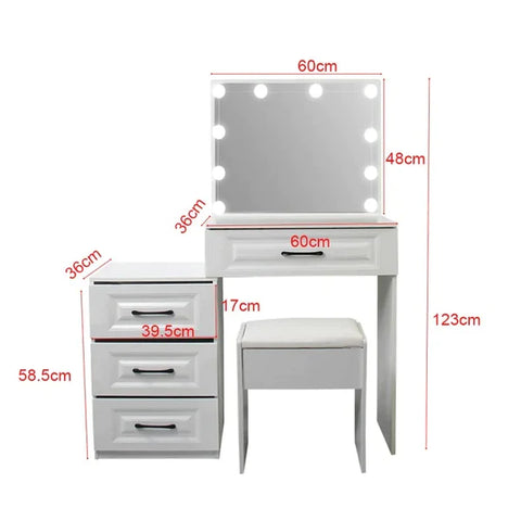 Dressing Table: 14.66'' Wide White Dressing Table Vanity Set with Stool and Mirror