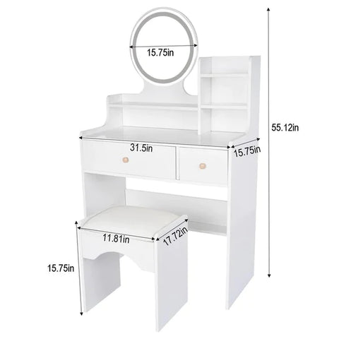 Dressing Table: 31.5'' Wide White Dressing Table, Vanity Set with Stool and Mirror