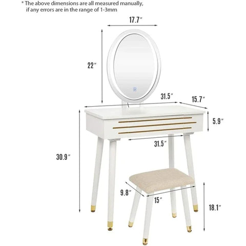 Dressing Table: 31.5'' Wide Vanity Set with Stool and Mirror