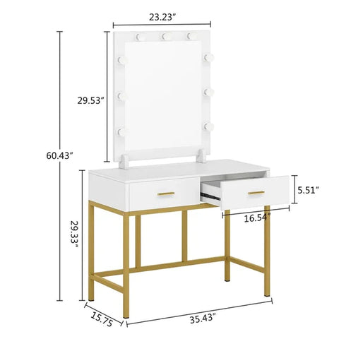 Dressing Table: 35.43'' Wide White Vanity Set with Mirror