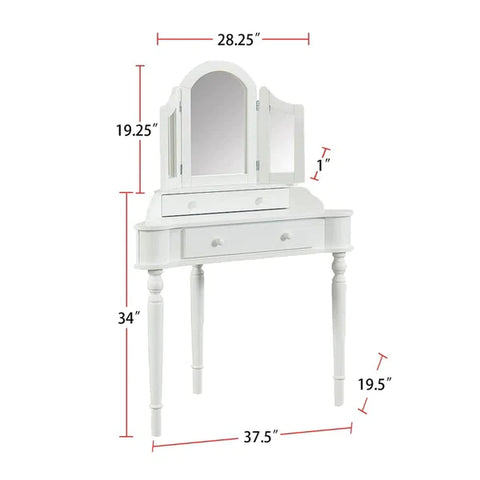 Dressing Table: 37.5'' Wide White Dressing Table Vanity Set with Stool and Mirror