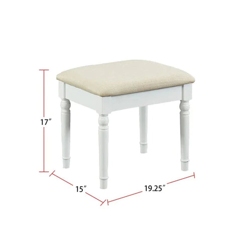 Dressing Table: 37.5'' Wide White Dressing Table Vanity Set with Stool and Mirror