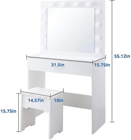 Dressing Table: 3 Color Lighting Modes White Dressing Table