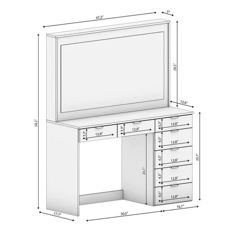 Dressing Table: 47.25'' Wide White Dressing Table Vanity with Mirror