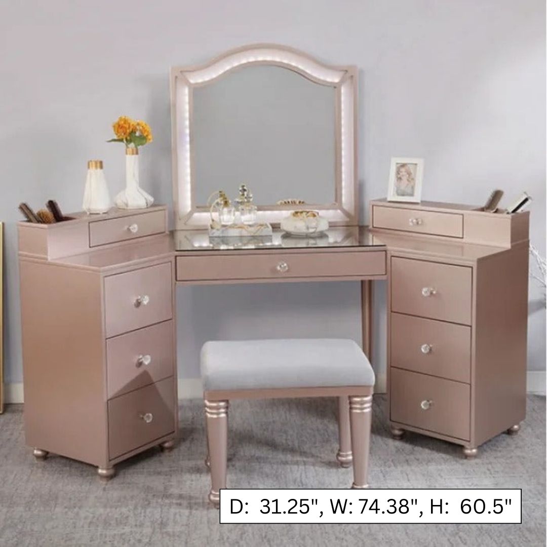 Dressing Table: 74.38'' Wide Vanity Set with Stool and Mirror