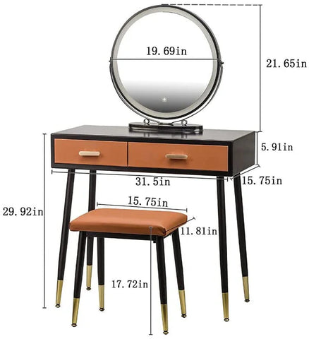 Dressing Table : Cushion Stool Angle Adjustable Mirror Modern Black Orange Dressing Table