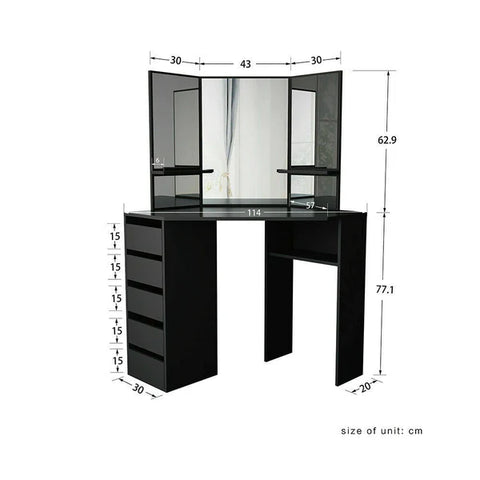 Dressing Table: Dresser Desk Dressing Furniture for Bedroom Bathroom (Black)