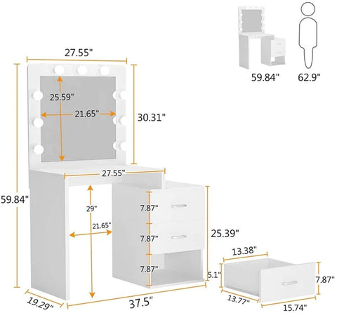 Dressing Table: Dresser Desk for Women, Girls, Bedroom(Black)